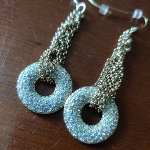 Gold tone and rhinestone drop earrings